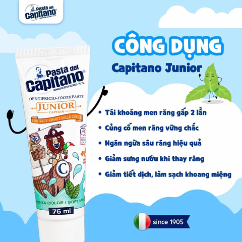 Kem đánh răng Pasta del Capitano Junior 6+ (Vị bạc hà) 75ml