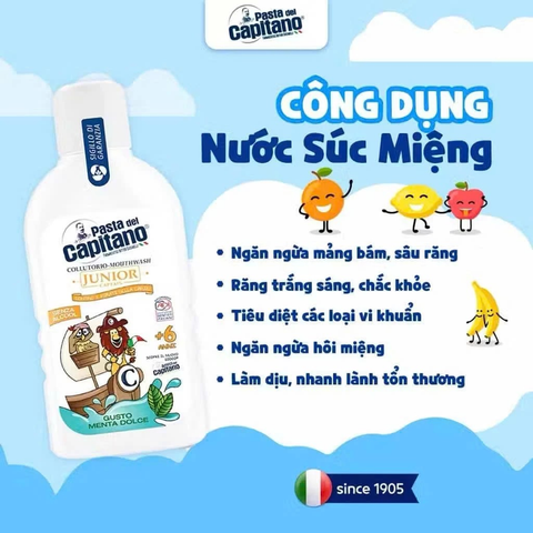 Nước Súc Miệng Pasta del Capitano Junior Cho Trẻ Em 6+ Hương Bạc Hà 400ml
