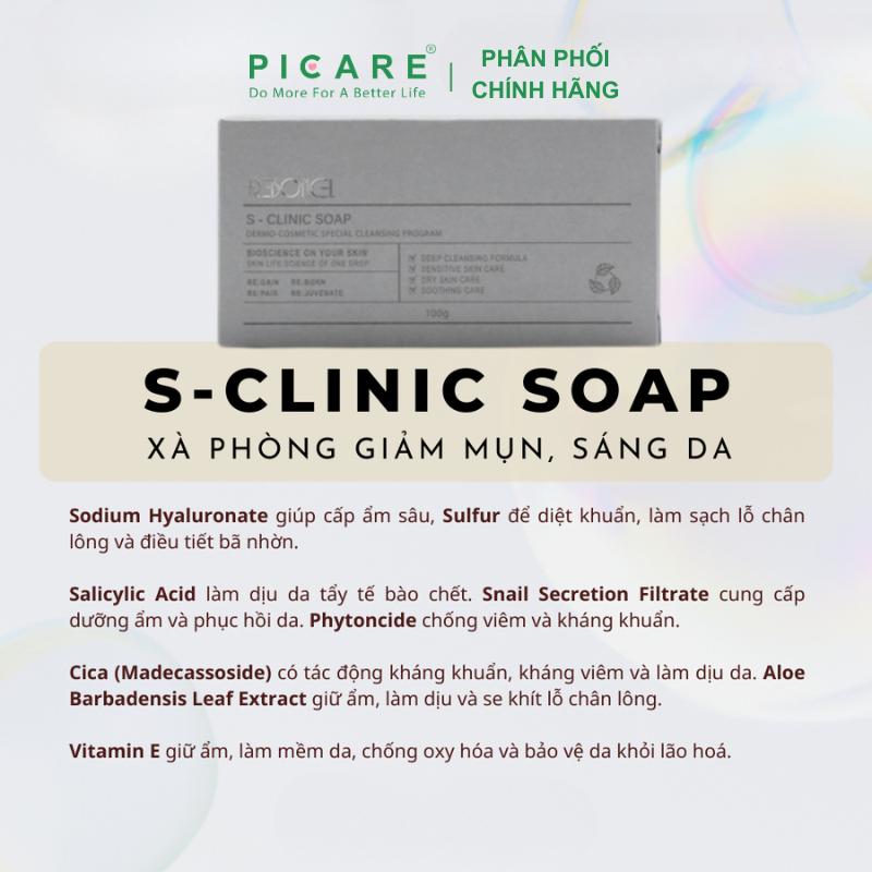 Xà phòng làm giảm mụn sáng da dùng cho mặt và toàn thân Reboncel S-Clinic Soap 100g