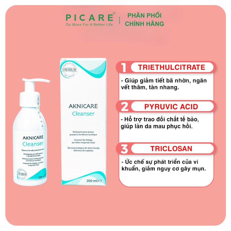 Gel Rửa Mặt Cho Da Dầu Mụn Aknicare Cleanser 200ml