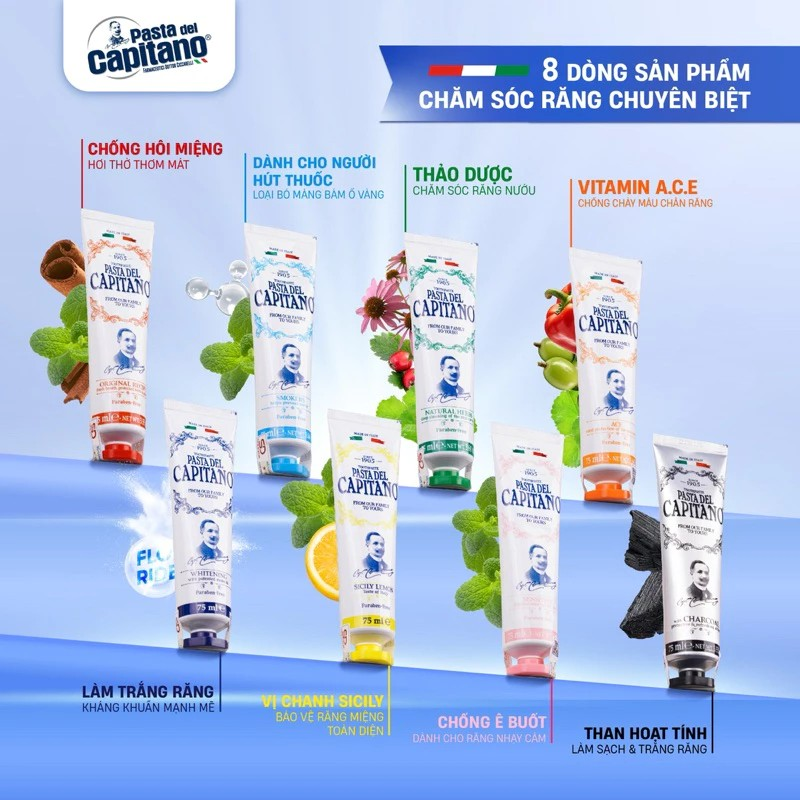 Kem đánh răng Pasta del Capitano 1905 Herbal (Thảo mộc tự nhiên) – 75ml