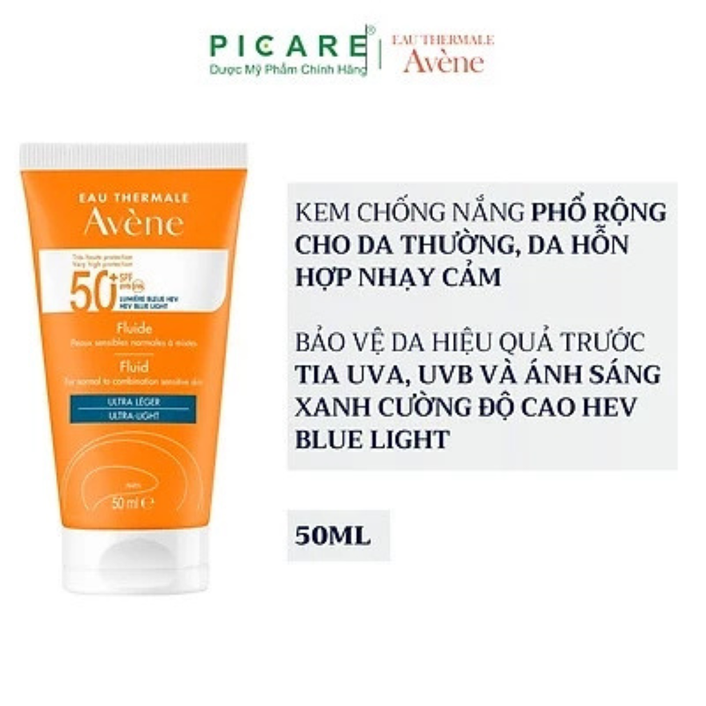 Kem chống nắng quang phổ rộng cho da thường da khô nhạy cảm Avène Protection Fluid 50+ Blue Light 50ml