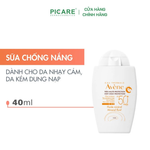 Kem chống nắng vật lý toàn thân, bảo vệ da rất cao Avène Very High Protection Mineral Fluid SPF50+ 40ml