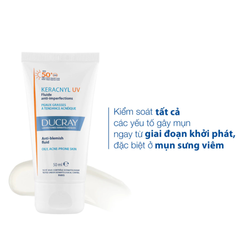 Kem chống nắng kiềm dầu cho da dầu mụn Ducray Keracnyl UV SPF50+ bảo vệ da khỏi tia UVA & UVB 50ml