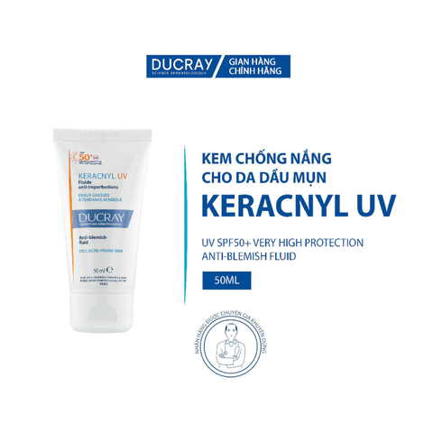 Kem chống nắng kiềm dầu cho da dầu mụn Ducray Keracnyl UV SPF50+ bảo vệ da khỏi tia UVA & UVB 50ml