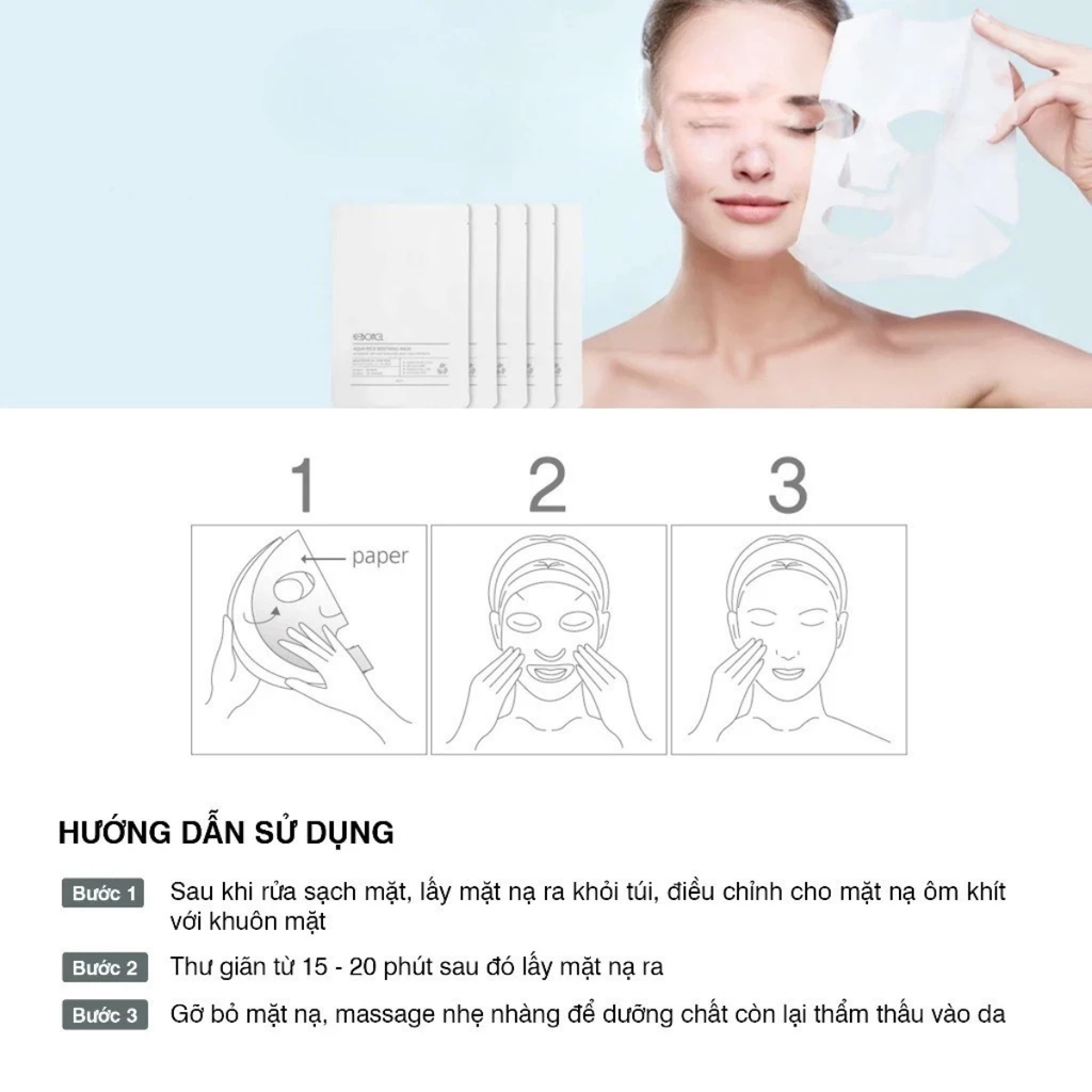 ( 1 miếng ) Mặt nạ cấp ẩm da tổn thương và nhạy cảm Reboncel Aqua Rich Soothing Mask