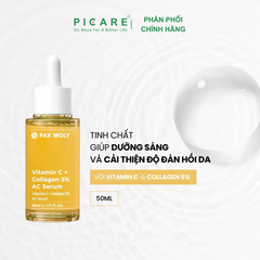 Tinh chất giúp dưỡng sáng, cải thiện độ đàn hồi và dưỡng ẩm cho da PAXMOLY Vitamin C + Collagen 5% AC Serum 50ml