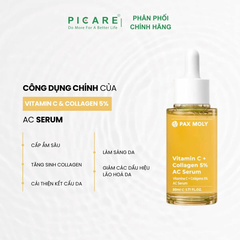 Tinh chất giúp dưỡng sáng, cải thiện độ đàn hồi và dưỡng ẩm cho da PAXMOLY Vitamin C + Collagen 5% AC Serum 50ml