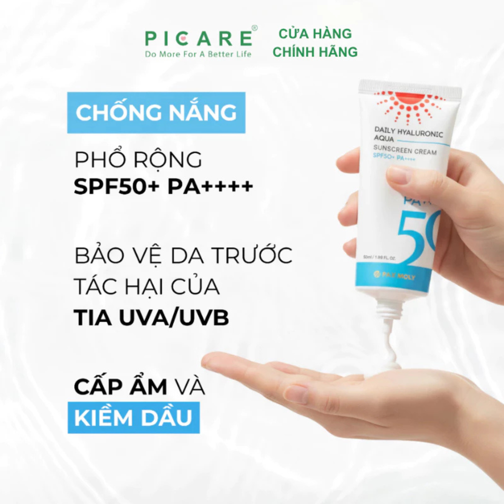 Kem chống nắng kiềm dầu giúp dưỡng ẩm và bảo vệ da PAXMOLY Daily Hyaluronic Aqua Sunscreen Cream 50ml