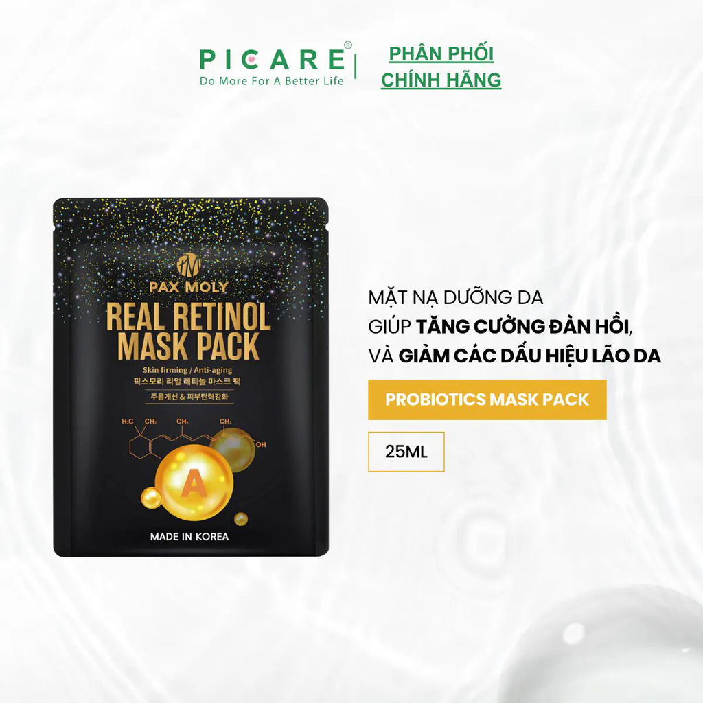 Hộp mặt nạ dưỡng ẩm tăng cường độ đàn hồi và giảm các dấu hiệu lão da Pax Moly Real Retinol Mask Pack (Hộp 10 Miếng)