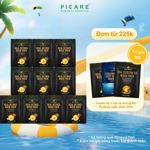 Hộp mặt nạ dưỡng ẩm tăng cường độ đàn hồi và giảm các dấu hiệu lão da Pax Moly Real Retinol Mask Pack (Hộp 10 Miếng)