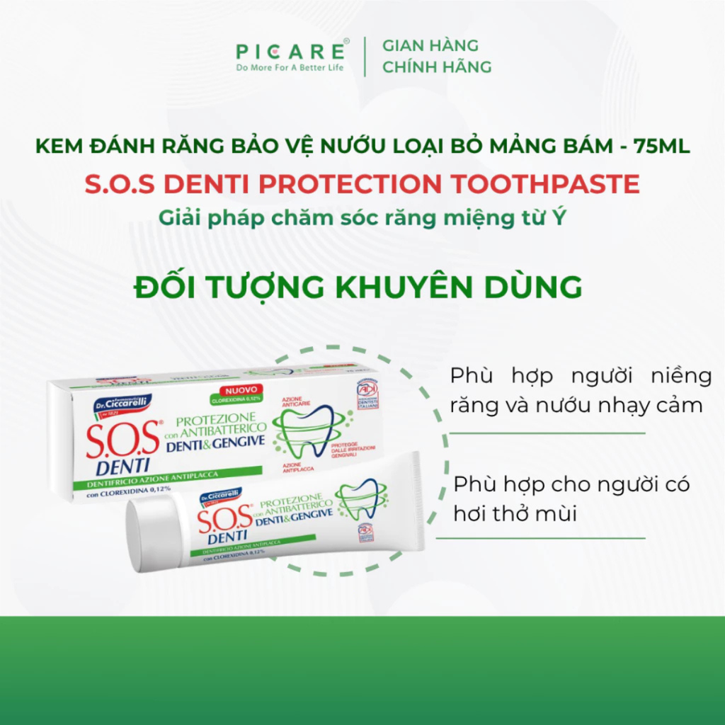 Kem đánh răng bảo vệ nướu, loại bỏ mảng bám S.O.S Denti Protection Toothpaste - 75g