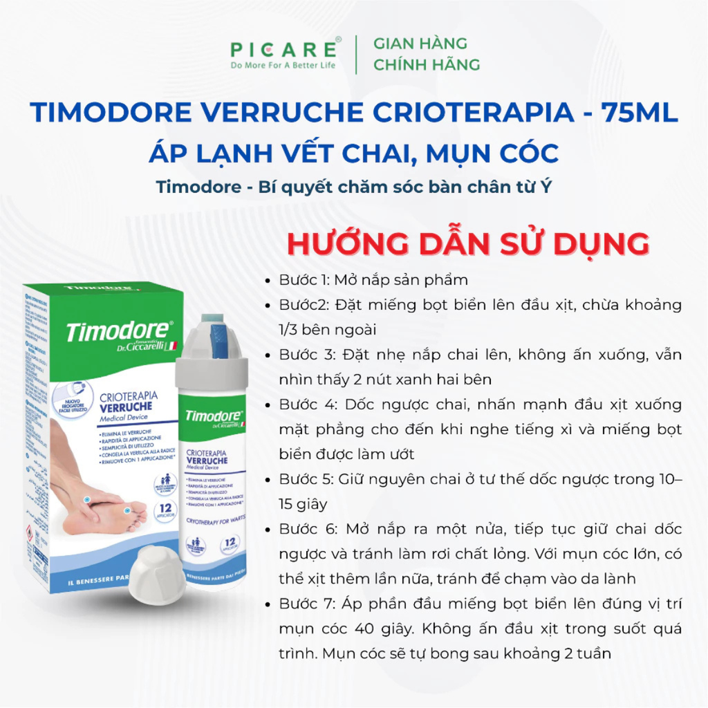 Áp lạnh loại bỏ vết chai, mụn cóc Timodore Veruche Crioterapia – 75ml
