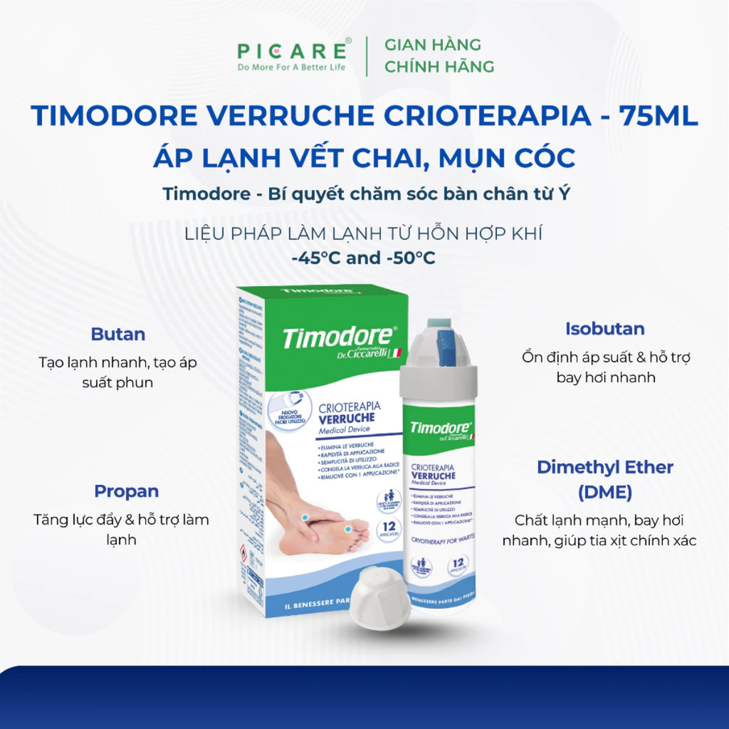 Áp lạnh loại bỏ vết chai, mụn cóc Timodore Veruche Crioterapia – 75ml