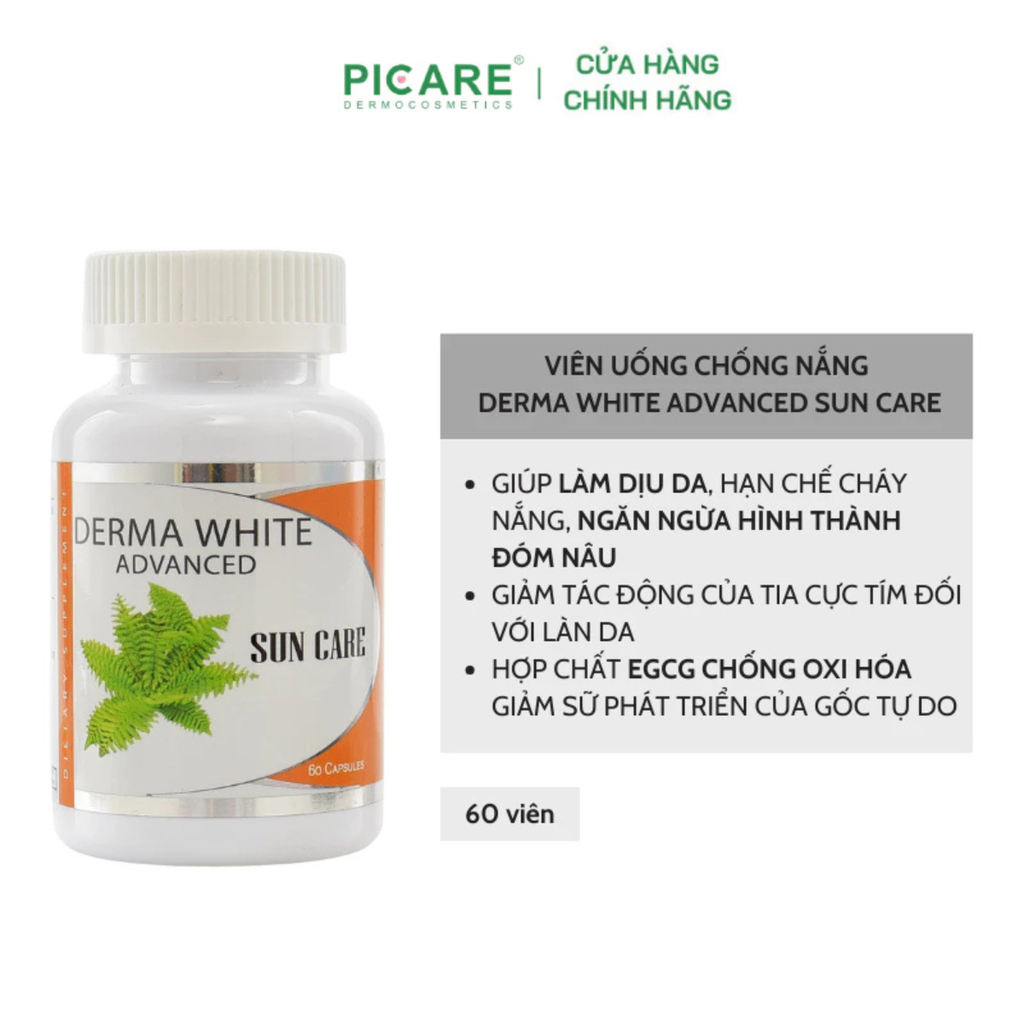 Viên uống chống nắng chống oxi hóa hỗ trợ bảo vệ da Derma White Advance Sun Care 60 viên