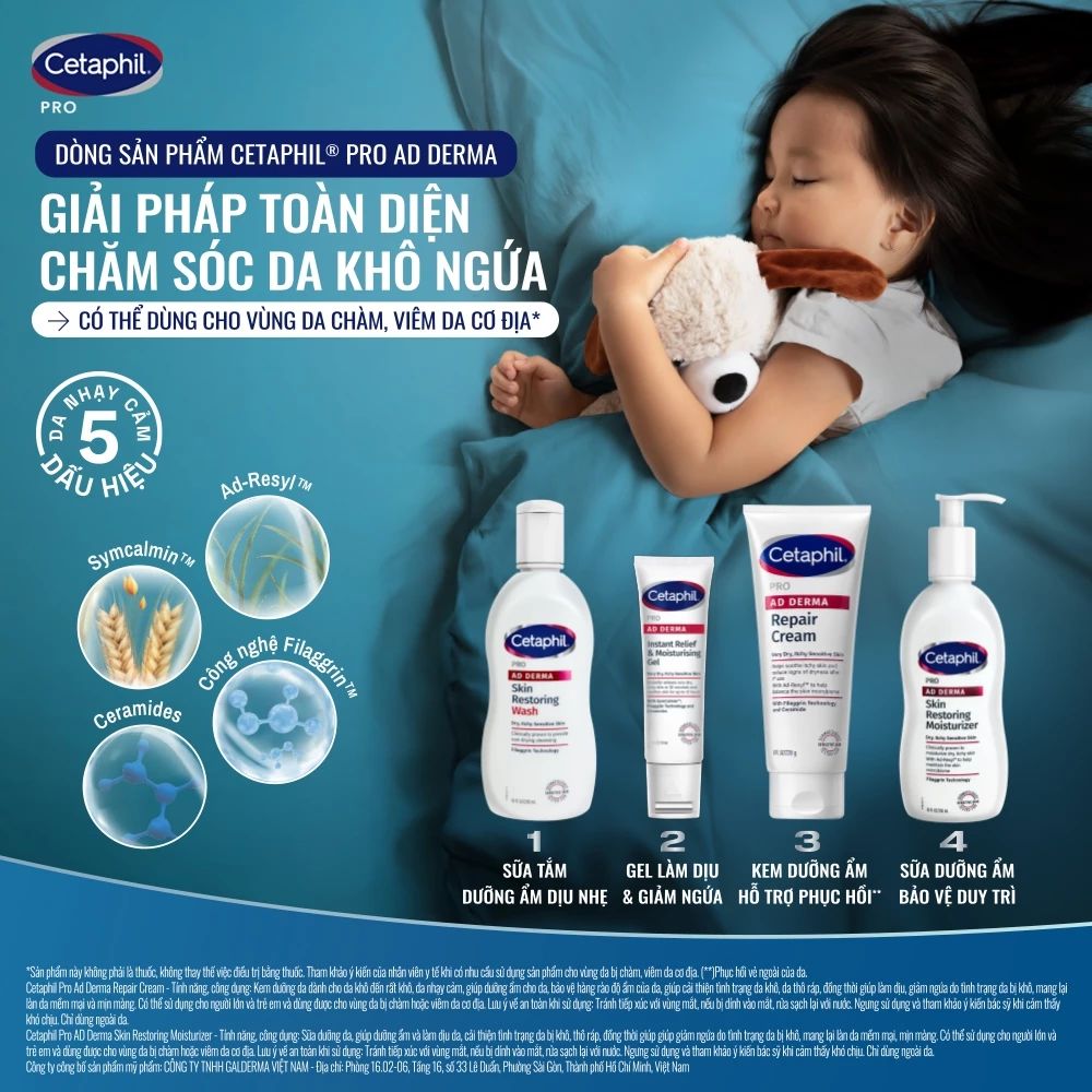 Sữa dưỡng ẩm dịu lành dành cho da khô, ngứa CETAPHIL PRO AD DERMA SKIN RESTORING MOISTURIZER 295ml