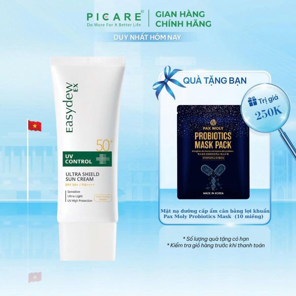 Kem Chô ng Nă ng Mỏng Nhẹ, Thấm Nhanh Hỗ Trợ Phục Hồi Da Tổn Thương Easydew EX UV Control Ultra Shield Sun Cream SPF50 50ml