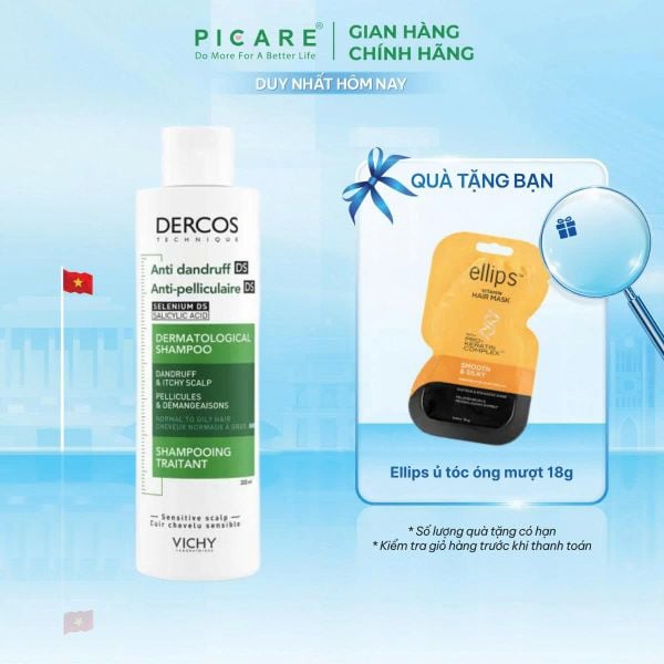 Dầu gội giảm gàu cho da đầu dầu ngứa Vichy Dercos Anti Dandruff DS Dermatological Shampoo 200ml