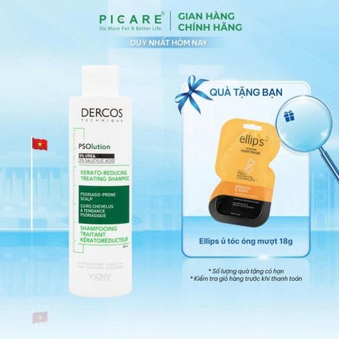 Dầu gội làm sạch tóc và da đầu dành cho da đầu gàu ngứa Vichy Dercos PSOlution Kerato-Reducing Treating Shampoo 200ml