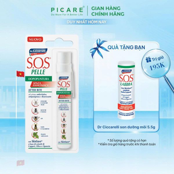 Bút chấm muỗi, côn trùng đốt làm dịu và giảm ngứa tức thì – S.O.S PELLE After Bite Pen 15ml