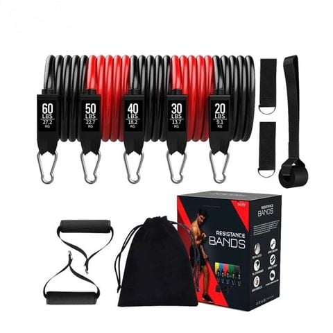 Bộ 5 dây kháng lực FED-KL2, loại 200LBS Tập Full Body Dụng Cụ Tập Gym Đa Năng Tại Nhà