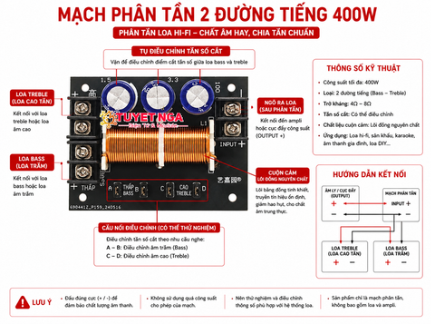 Mạch Phân Tần 2 Đường Tiếng 400W HIFI Cho Loa Thùng