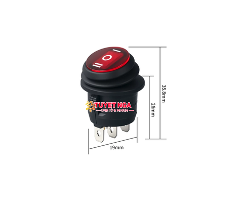 KCD1 Công Tắc ON-OFF-ON Đèn Đỏ Tròn 6A 3 Chân Chống Nước