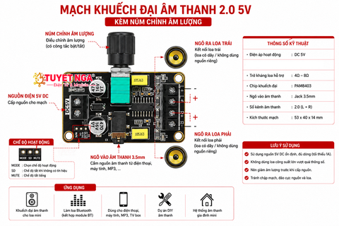 PAM8406 Mạch Khuếch Đại Âm Thanh 2 Kênh 5Wx2