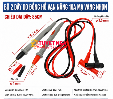 Bộ Dây Đo Đồng Hồ Vạn Năng 10A Đầu Kim Mạ Vàng – Dài 85cm