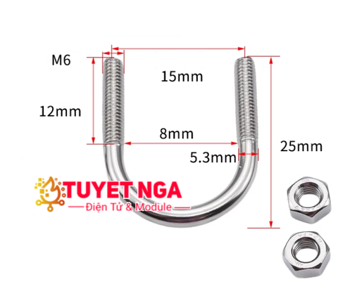 M6x8 Bu Lông Chữ U Trục 6mm Rộng 8mm Inox 304 Ubolt