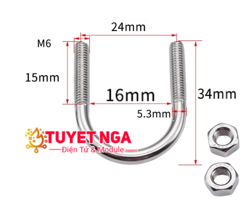M6x16 Bu Lông Chữ U Trục 6mm Rộng 16mm Inox 304 Ubolt