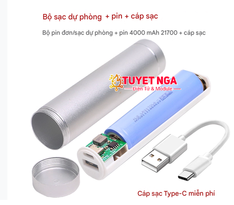 Box Sạc Dự Phòng Kèm Cáp 21700 4000mAh