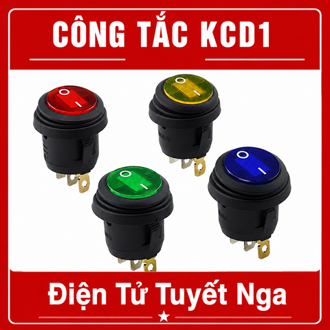 KCD1 Công Tắc ON-OFF Đèn Vàng Tròn 6A 3 Chân Chống Nước