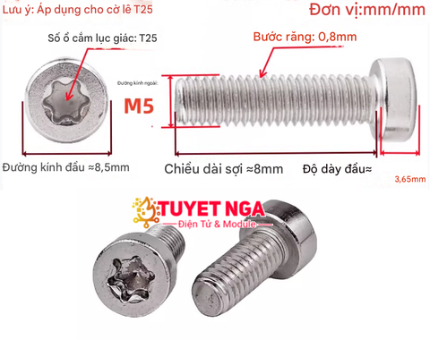GB2671.1 M5x8 Bu Lông Ốc Hoa Mai M5 Dài 8mm Inox 304