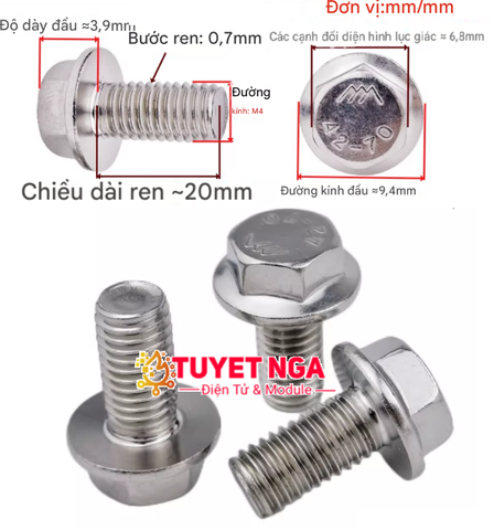 GB5789 M4x20 Bu Lông Bích Lục Giác M4 Dài 20mm Inox 304