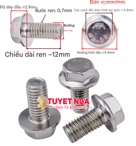 GB5789 M4x12 Bu Lông Bích Lục Giác M4 Dài 12mm Inox 304