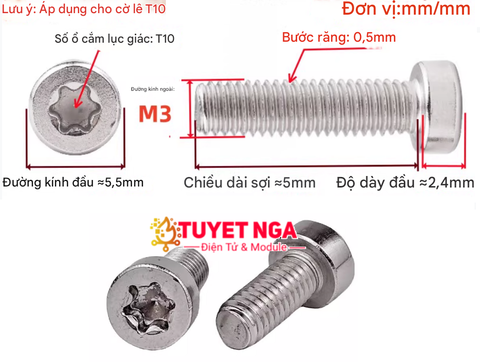 GB2671.1 M3x5 Bu Lông Ốc Hoa Mai M3 Dài 5mm Inox 304