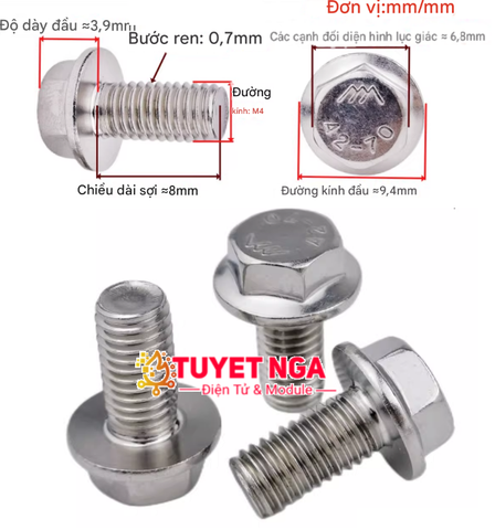 GB5789 M4x8 Bu Lông Bích Lục Giác M4 Dài 8mm Inox 304
