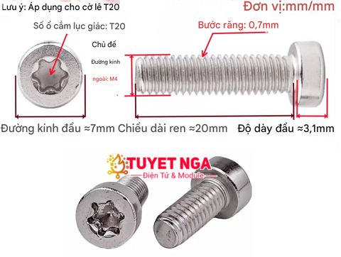 GB2671.1 M4x20 Bu Lông Ốc Hoa Mai M4 Dài 20mm Inox 304
