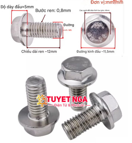 GB5789 M5x12 Bu Lông Bích Lục Giác M5 Dài 12mm Inox 304