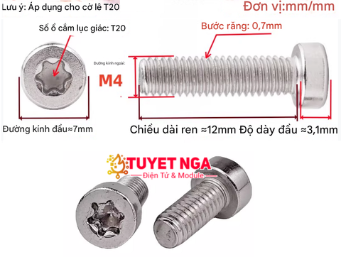 GB2671.1 M4x12 Bu Lông Ốc Hoa Mai M4 Dài 12mm Inox 304