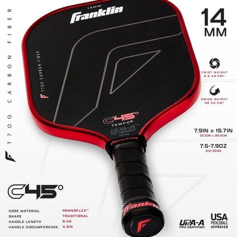 Vợt Pickleball Franklin C45° TEMPO CARBON FIBER 14mm (59236)