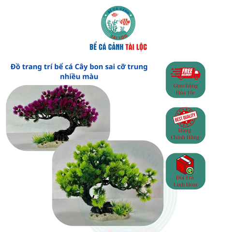 Đồ trang trí bể cá Cây bon sai cỡ trung nhiều màu
