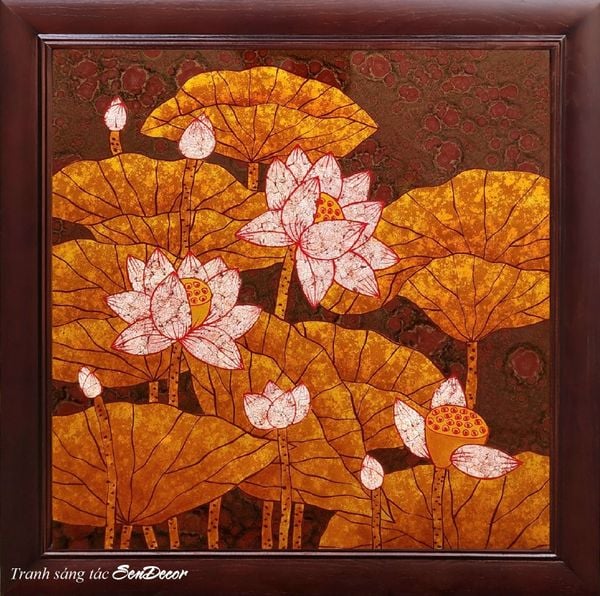 Tranh Hoa Sen sơn mài thủ công - Vuông, khổ lớn
