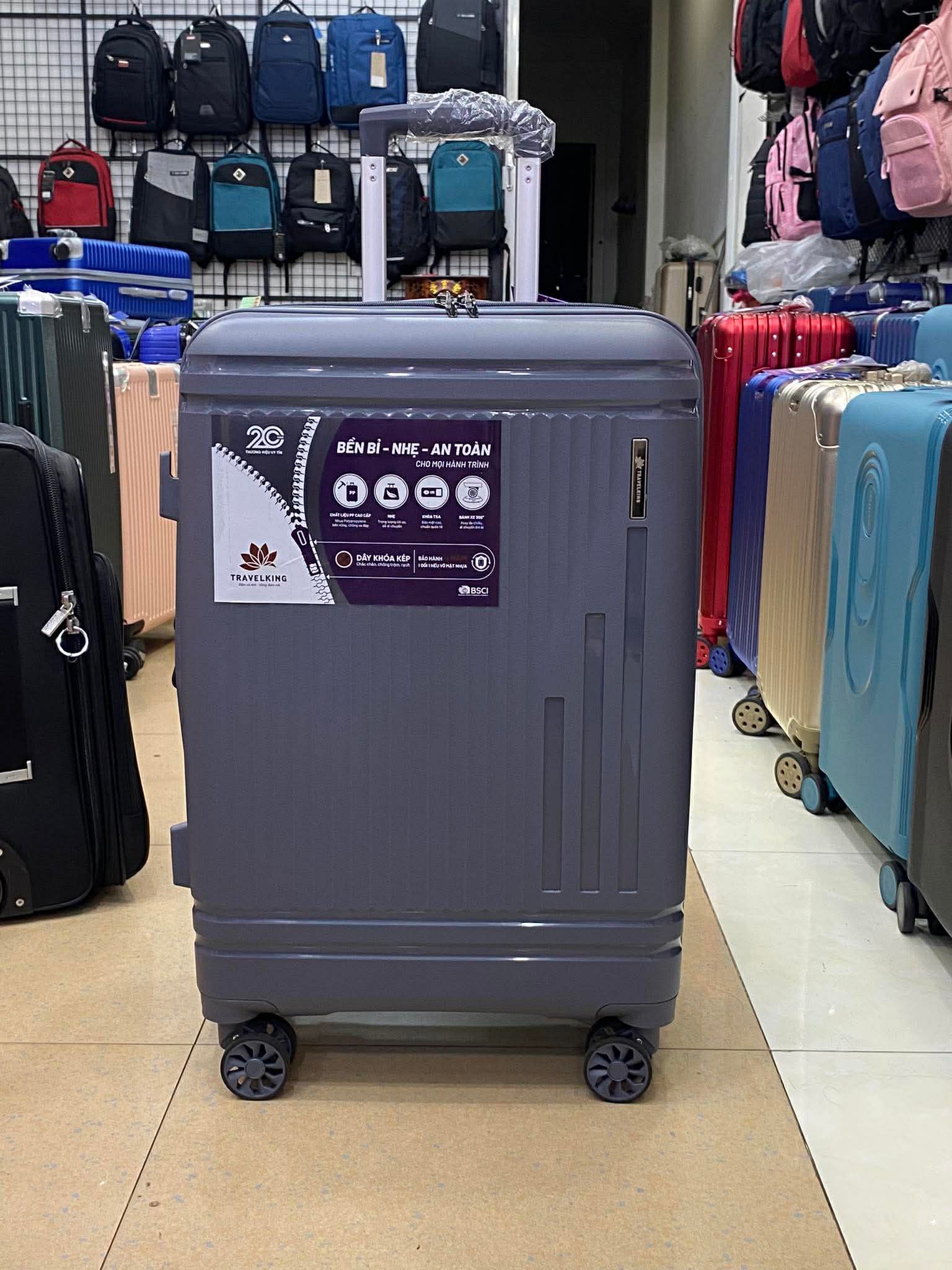 Vali Chống Bể 100% PP8802 Size 24 Ghi đậm