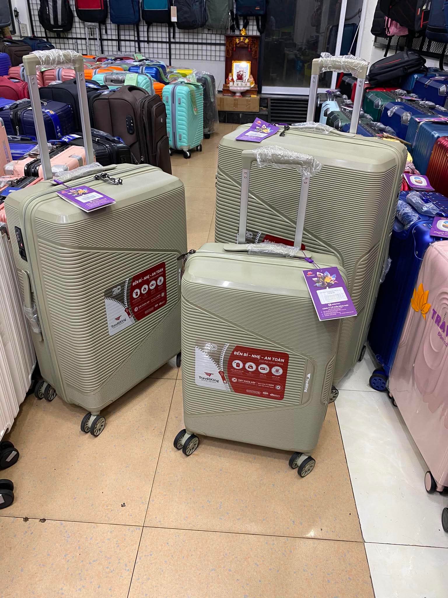 Combo 3 Vali chống bể Tuyệt đối PP8090 Màu Rêu Nhạt