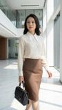  Áo sơ mi nữ công sở tay dài Merriman mã THWSL026 màu NUDE 