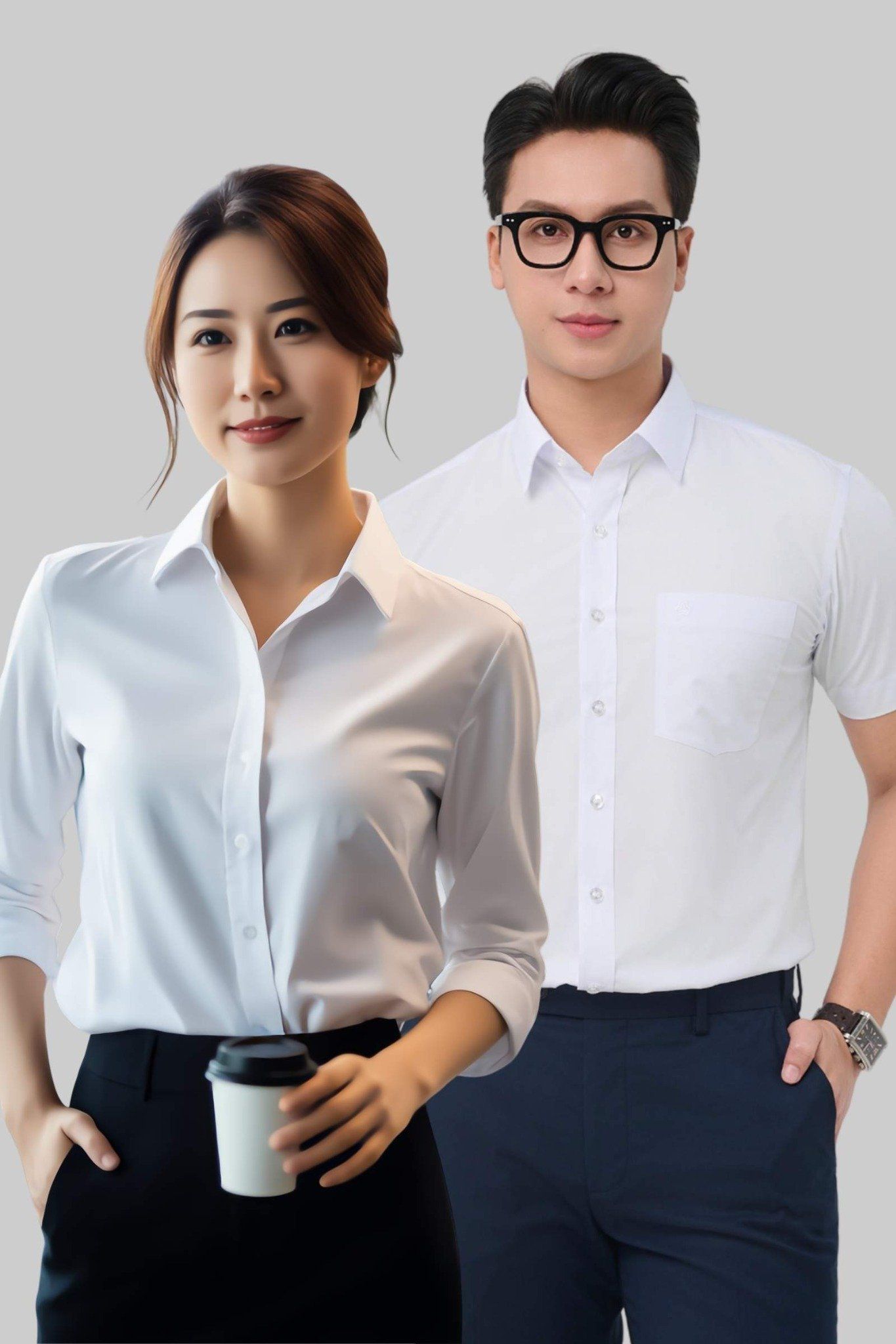  Đồng phục sơ mi trắng công sở nam nữ Merriman chất liệu Superfine 