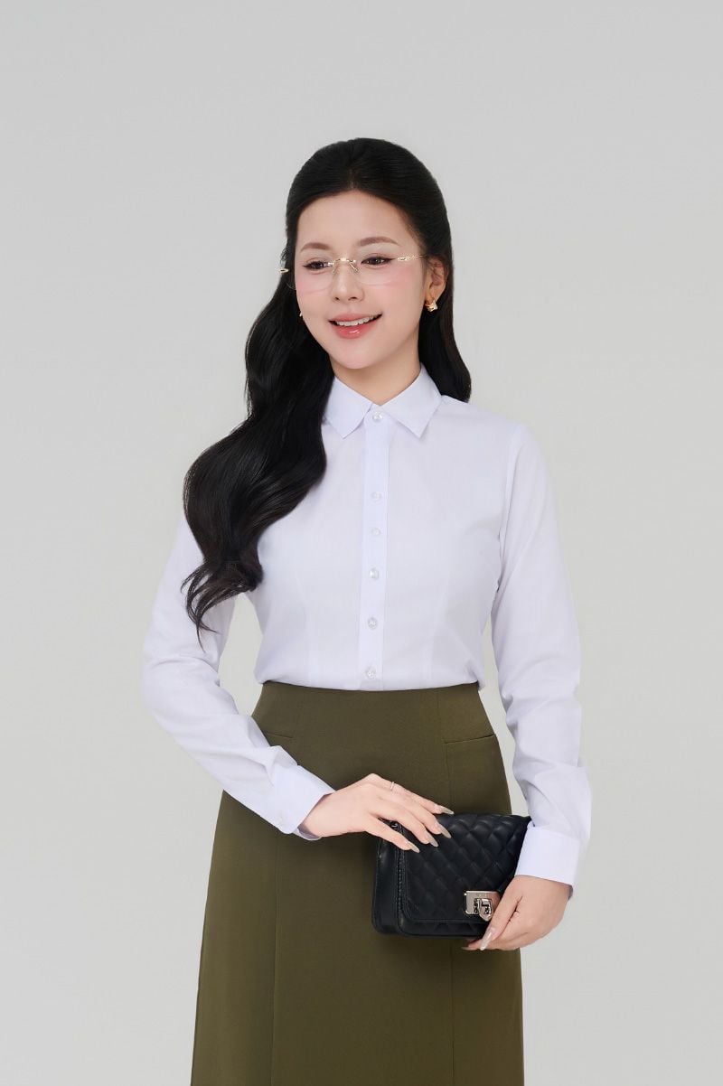  Áo sơ mi nữ công sở màu trắng dài tay Merriman mã THFWSL035 