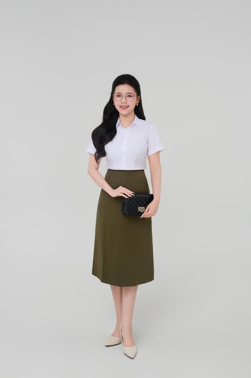  Áo sơ mi nữ công sở màu trắng Merriman mã THFWSS035 